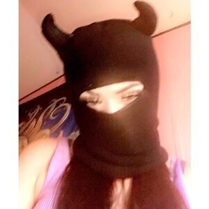 New Vegan Black Devil Knit Balaclava Ski Mask Full Face Beanie Hat New Jersey